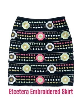 Etcetera Retro Floral Embroidered Cotton pencil Skirt Size 4